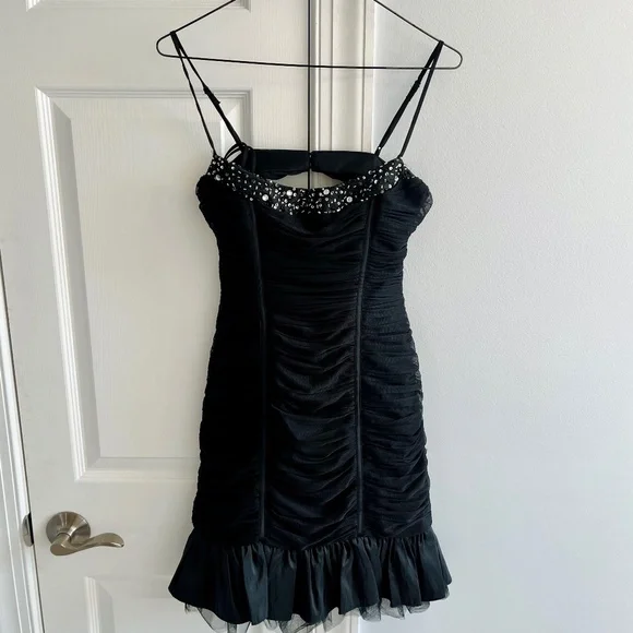 Faviana | Dresses | Y2k Faviana New York Black Rhinestone Mini Dress |  Poshmark